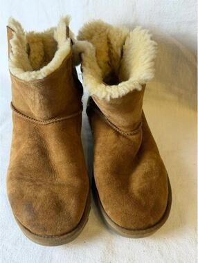 UGG Women’s Gita Chestnut Suede Satin Bow Mini Boots Size 7